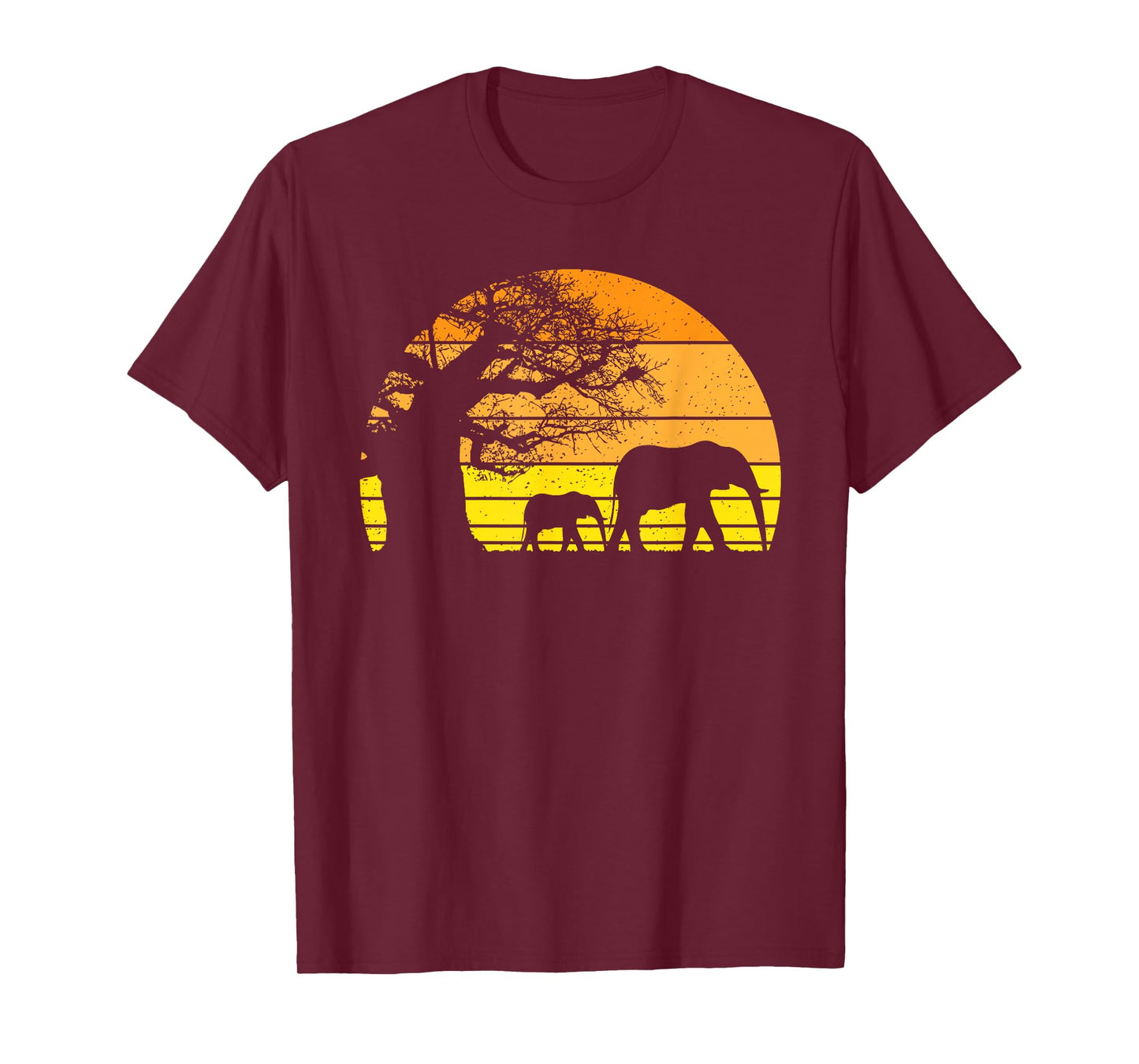 Elephant Safari Vintage Sunset Baobab Africa Flag T-Shirt