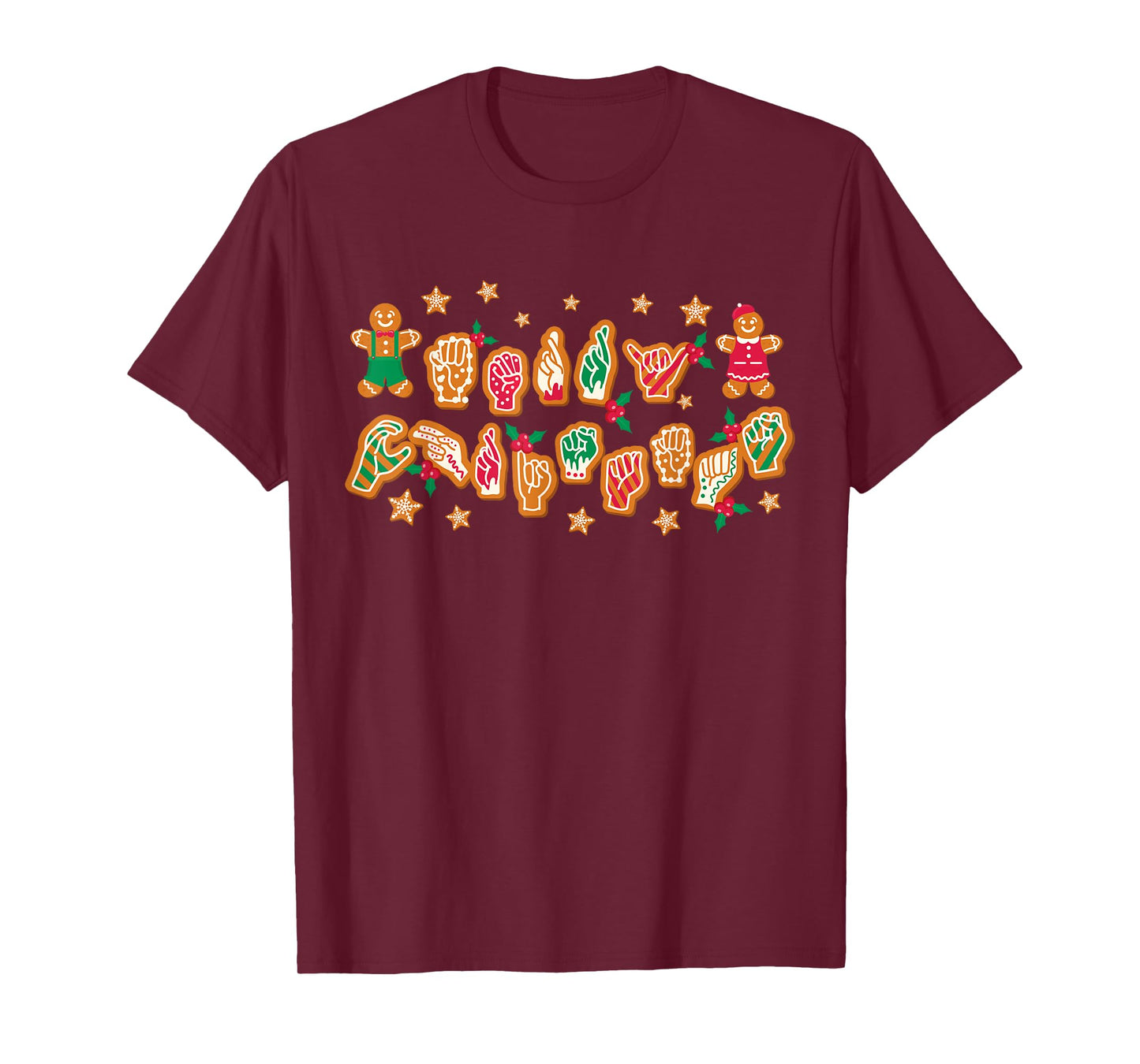ASL Christmas American Sign Language Gingerbread Hands Deaf T-Shirt