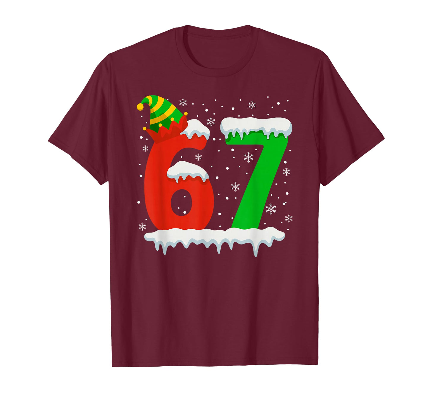 Funny Six Seven 67 Meme Saying 6 7 Elf Christmas Teens Boys T-Shirt
