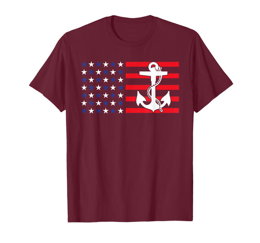 American Flag Anchor Shirt Patriotic Military July Navy USA T-Shirt