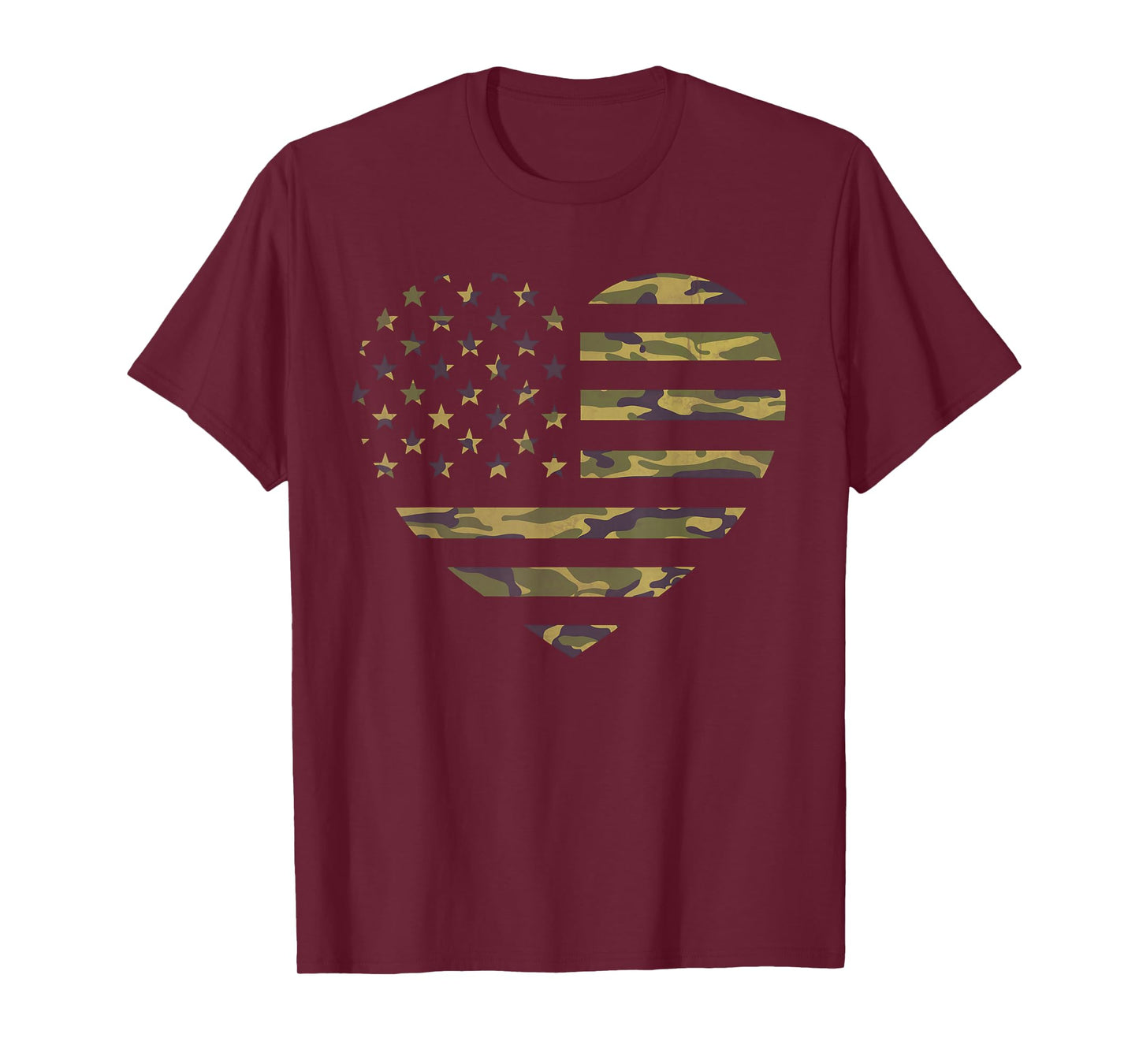 Camo American Flag Heart Camouflage Tactical Green Military T-Shirt