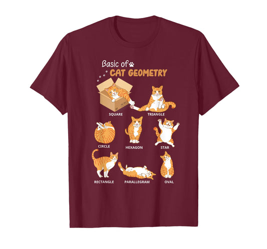 Basic Cat Geometry Cute Cat Lover Math School T-Shirt for Men Women Kids