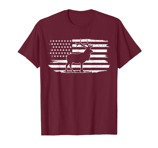 Elk American Flag Buck Deer Hunting Patriotic Hunter Gift T-Shirt