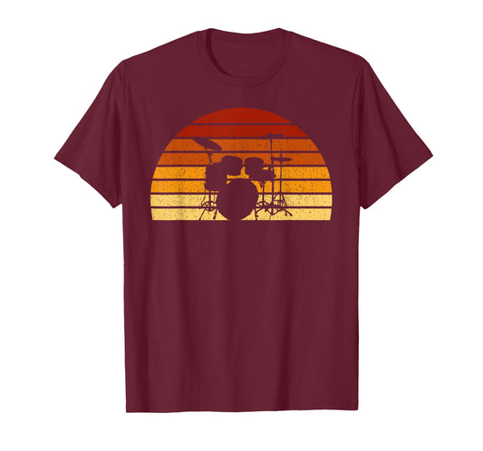 Vintage Sunset Drumming Gift For Drummers And Percussionists T-Shirt