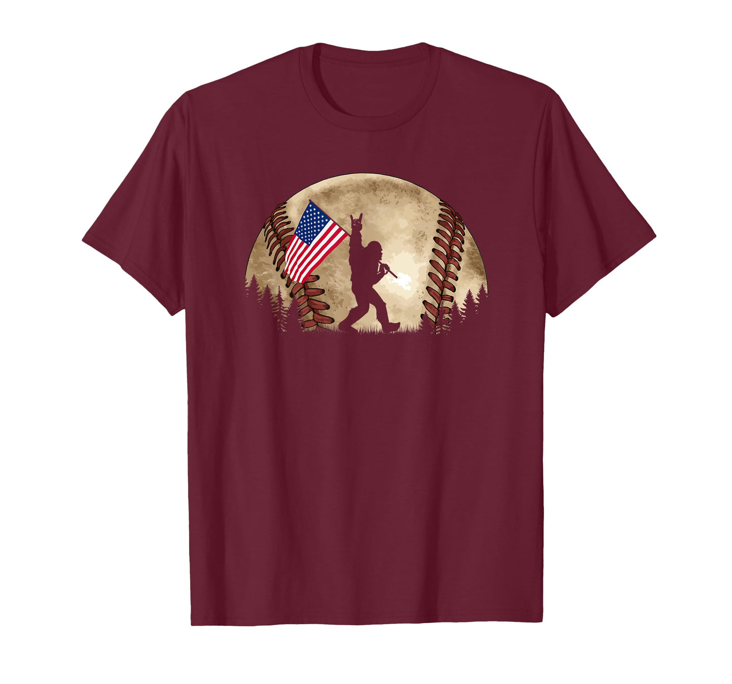 Funny Bigfoot Baseball American Flag Sasquatch T-Shirt