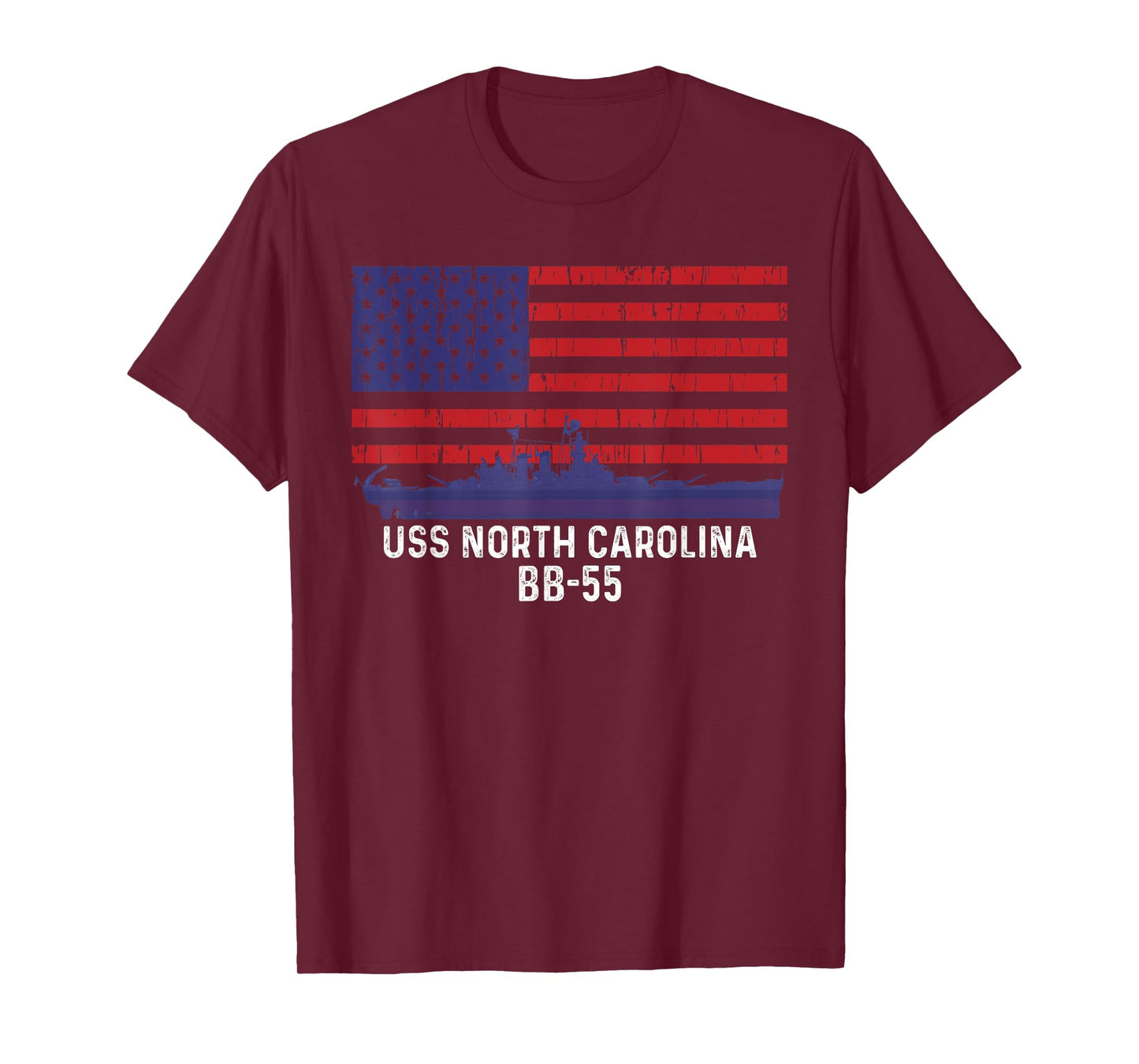USS North Carolina BB-55 Battleship Vintage American Flag T-Shirt