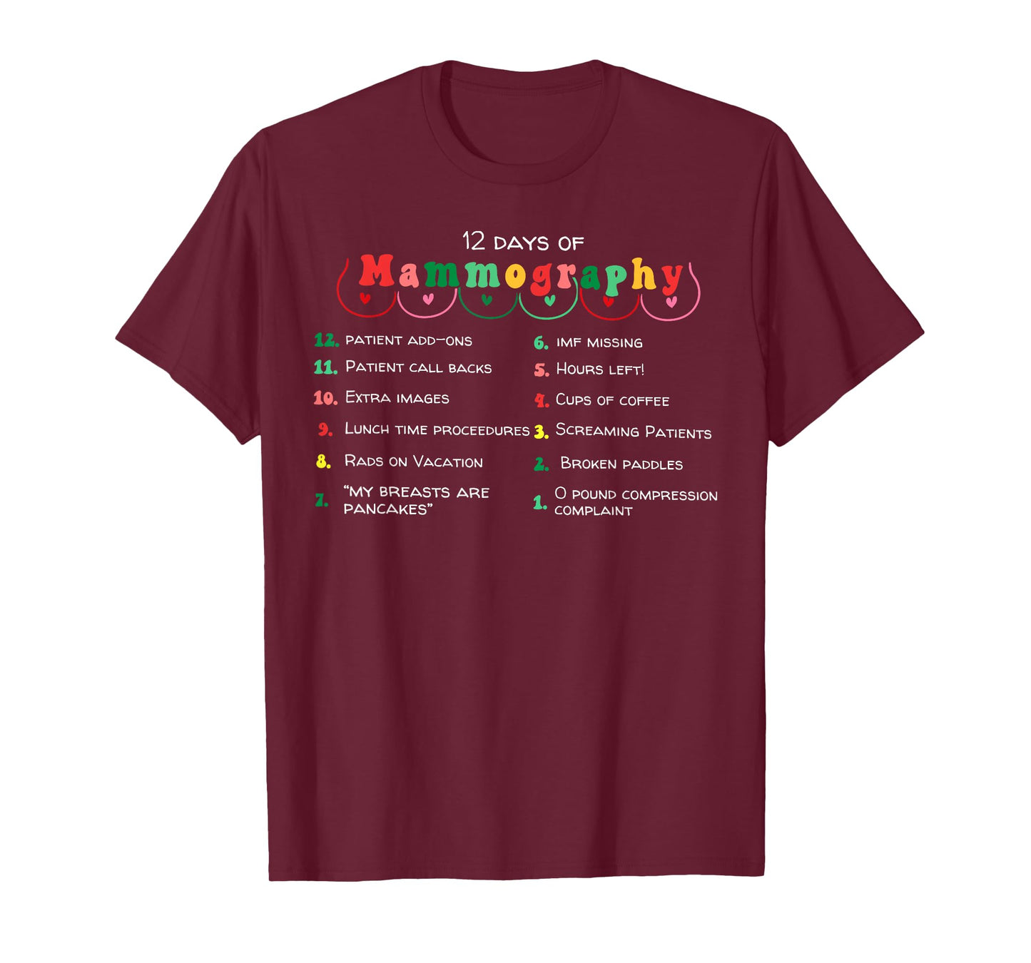 12 Days Of Mammography Mammo Technologist Christmas Pajamas T-Shirt