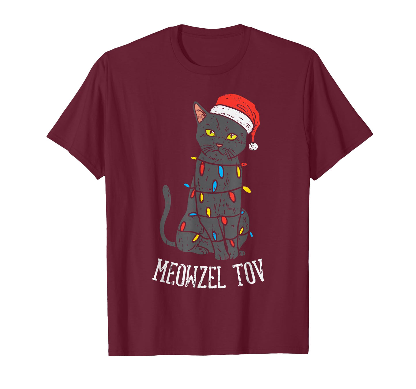 Meowzel Tov Hanukkah Black Cat Christmas Lights Pet Gift T-Shirt