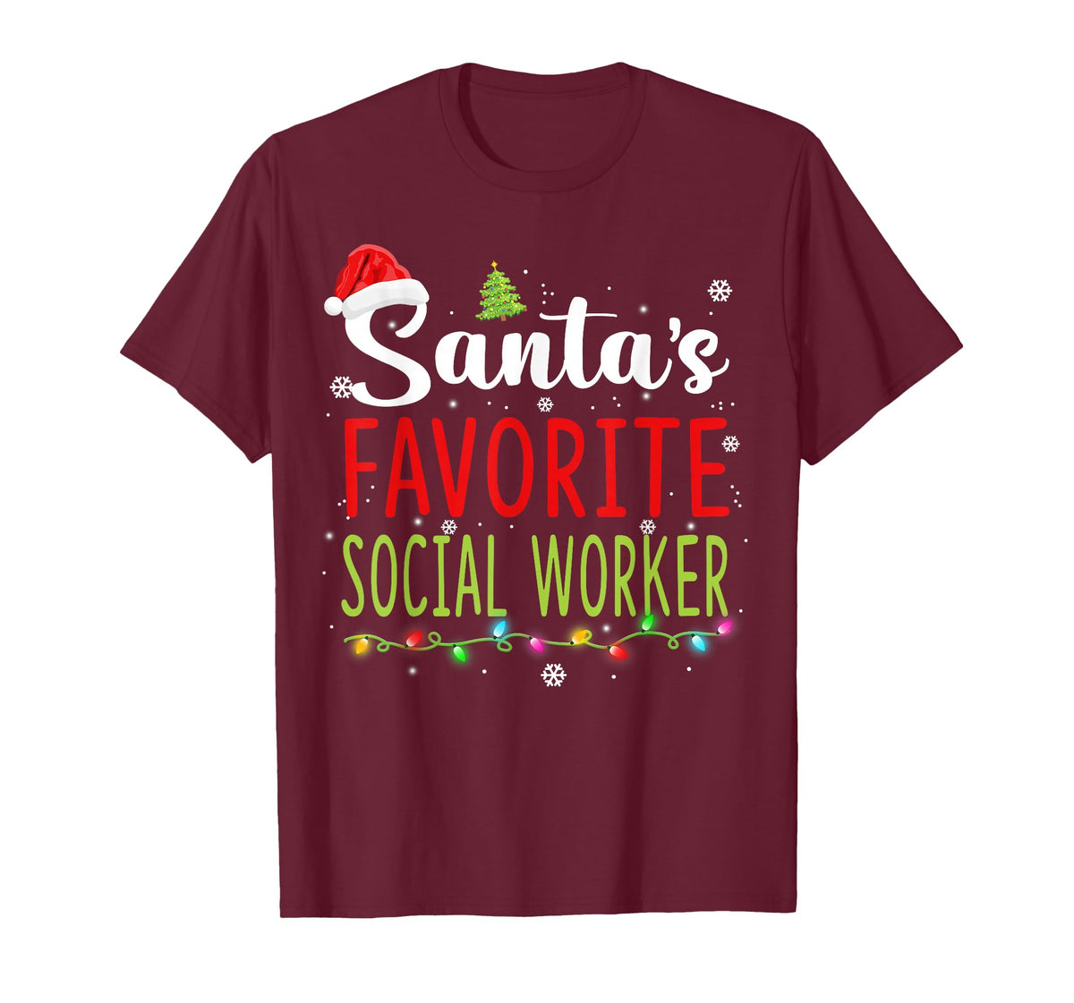 Santa's Favorite Social Worker Christmas Santa Hat Lights T-Shirt