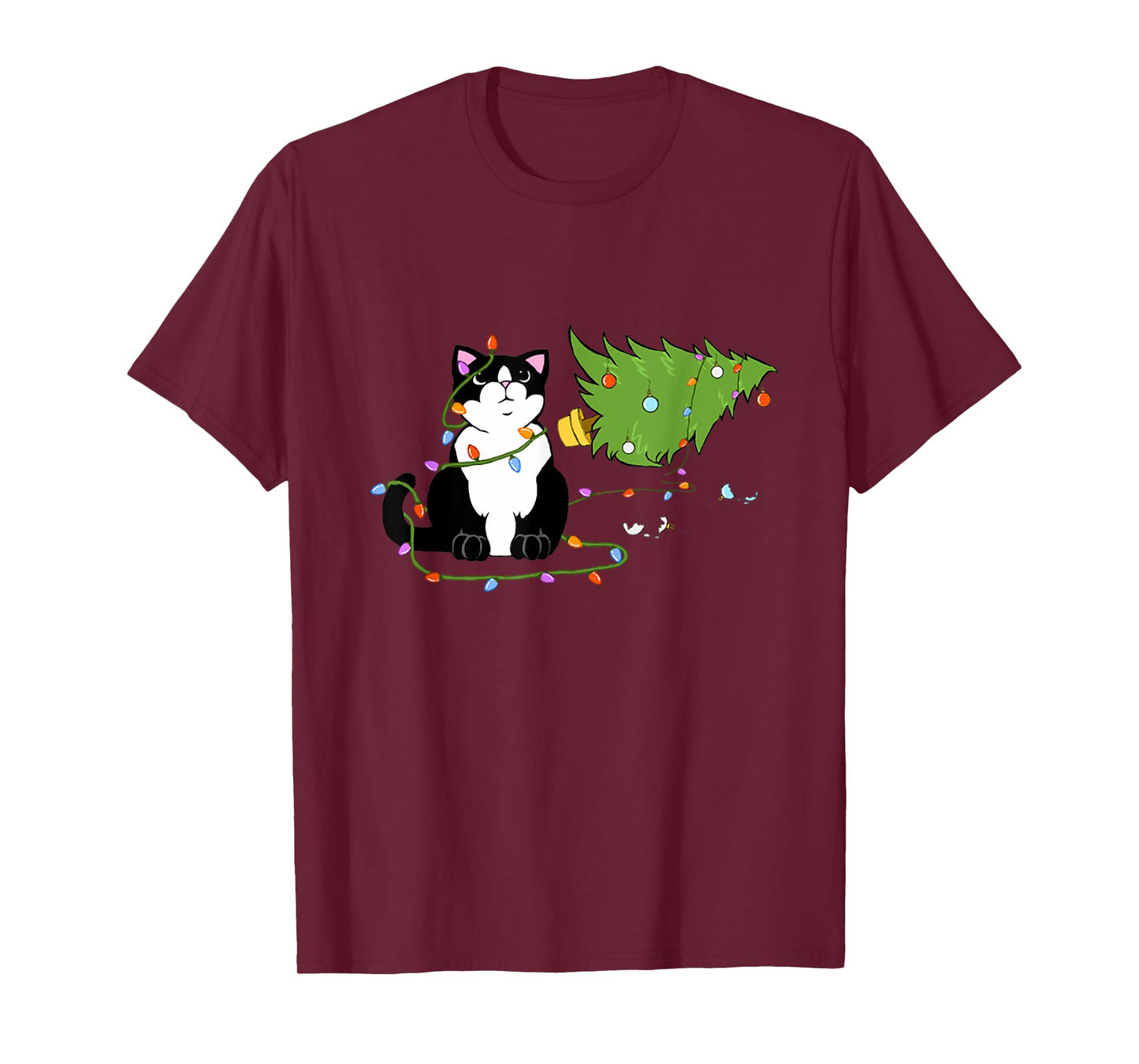 Christmas Tree Knocked Over By Tuxedo Cat Meowy Christmas T-Shirt for Men Women Kids