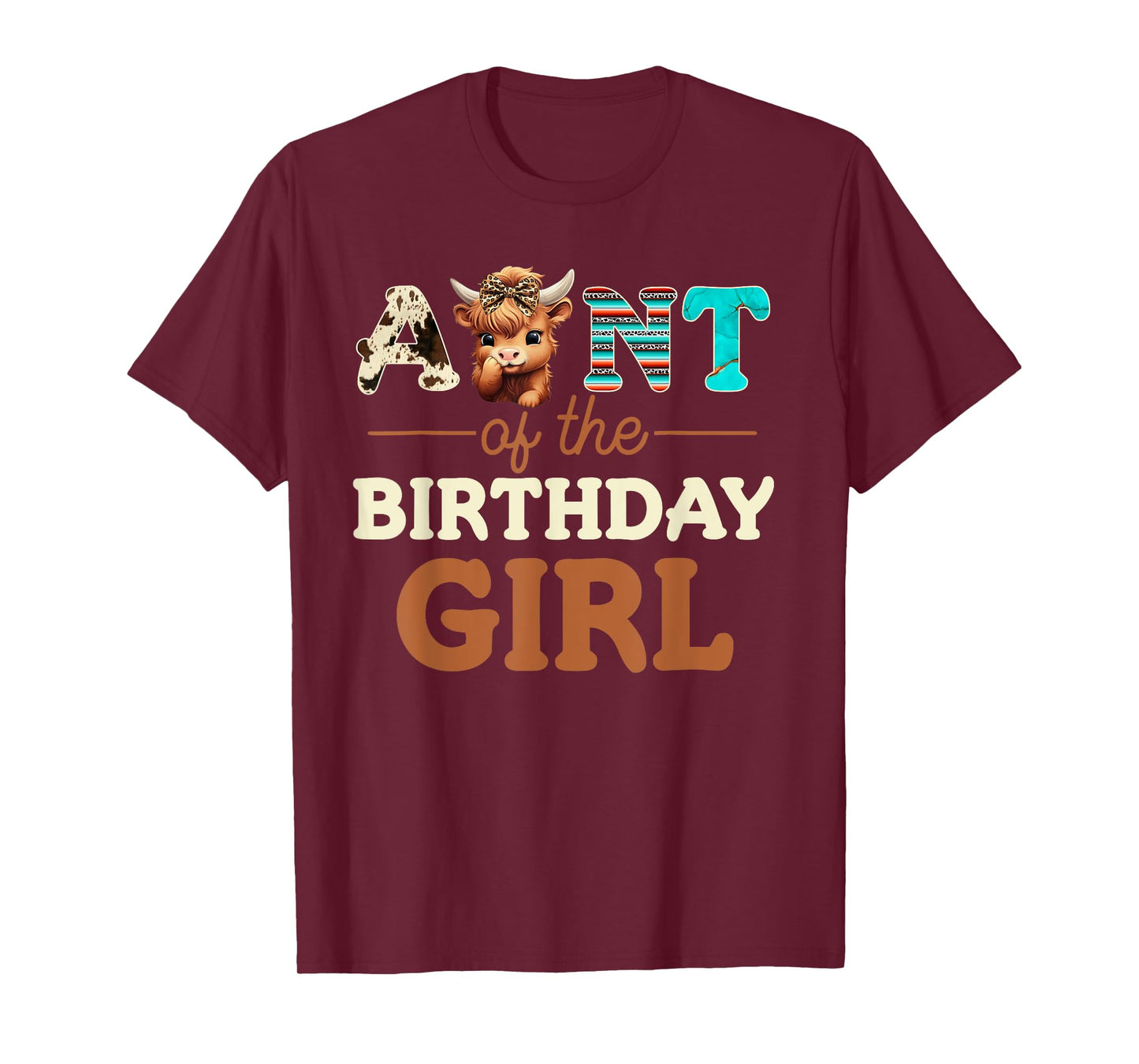 Aunt of The Birthday Girl Highland Cow Print First Bday T-Shirt