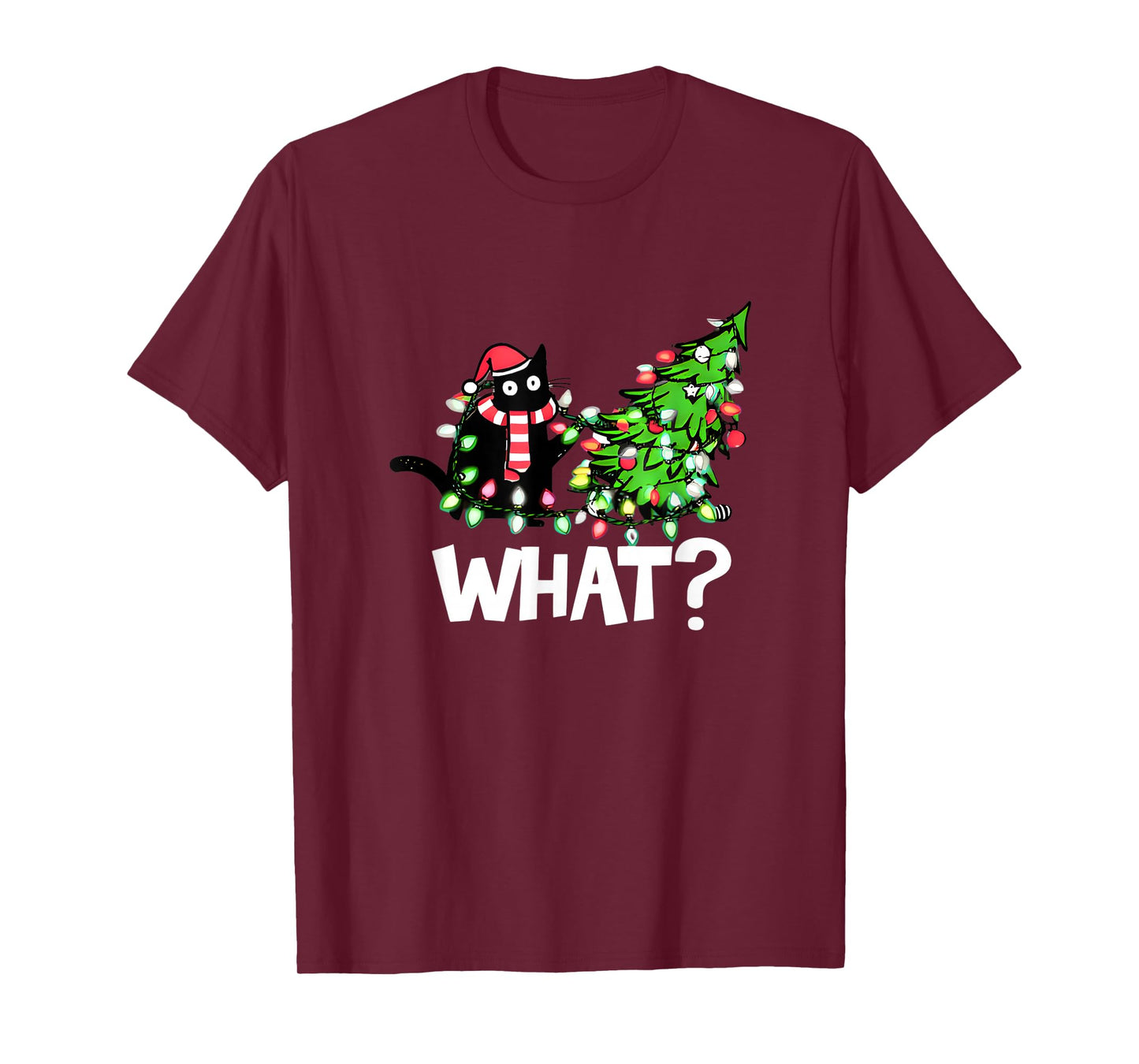 Funny Pussycat Pushing Christmas Lights Tree Over Cat What? T-Shirt