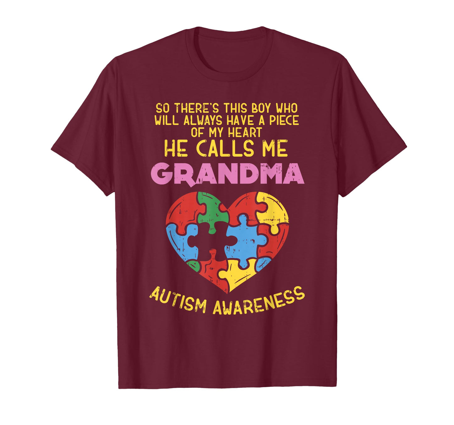 Grandma Autism Awareness Shirt Austistic Boy Piece My Heart T-Shirt