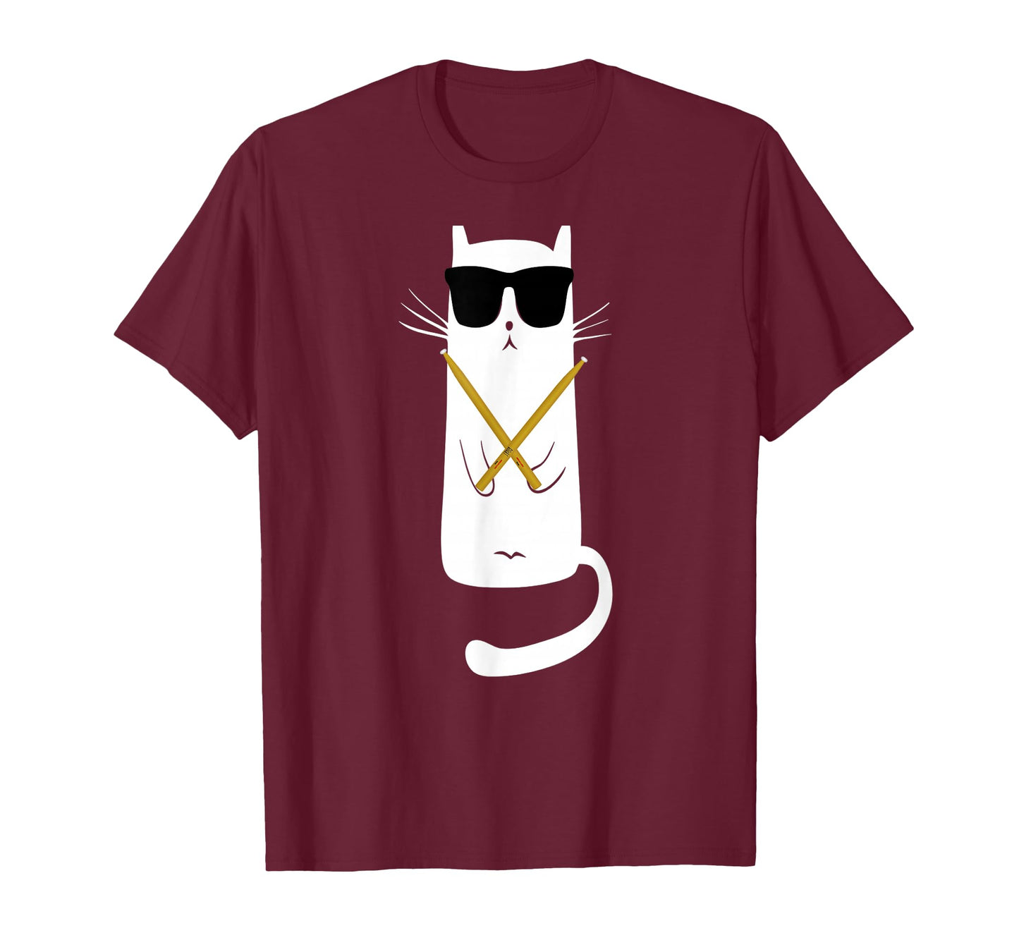 Funny cat Wearing Sunglasses Drums Playing Drums T-Shirt Small