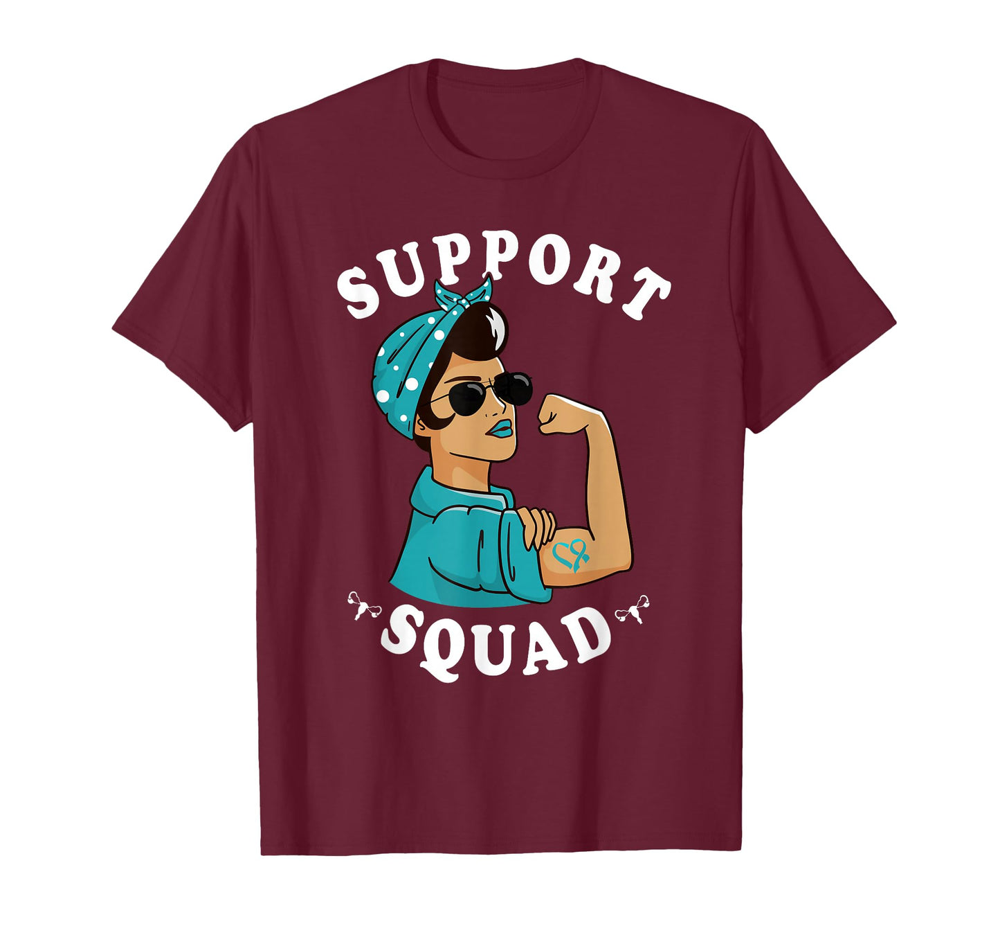 "Support Squad" Teal Ribbon Bandana Women Ovarian Cancer T-Shirt