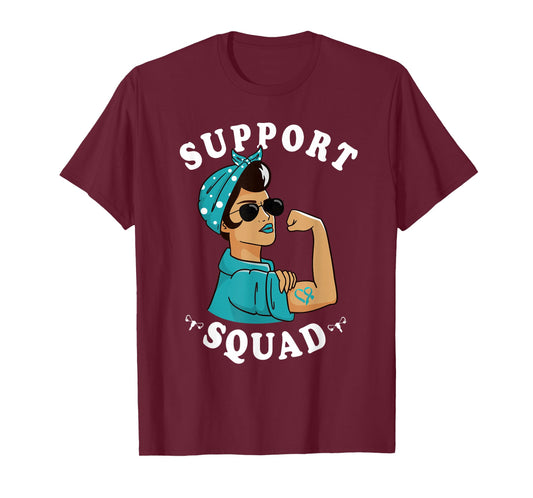 "Support Squad" Teal Ribbon Bandana Women Ovarian Cancer T-Shirt