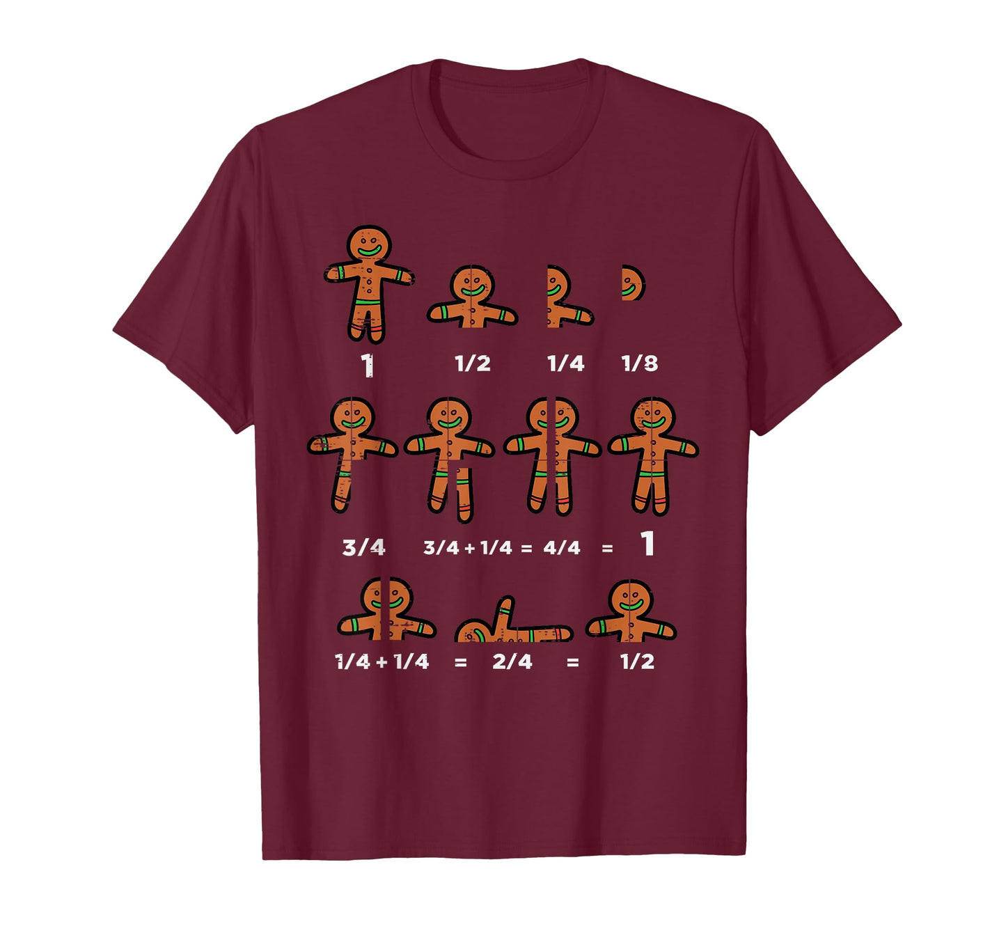 Christmas Gingerbread Fraction Cute Xmas Cookie Math Teacher T-Shirt