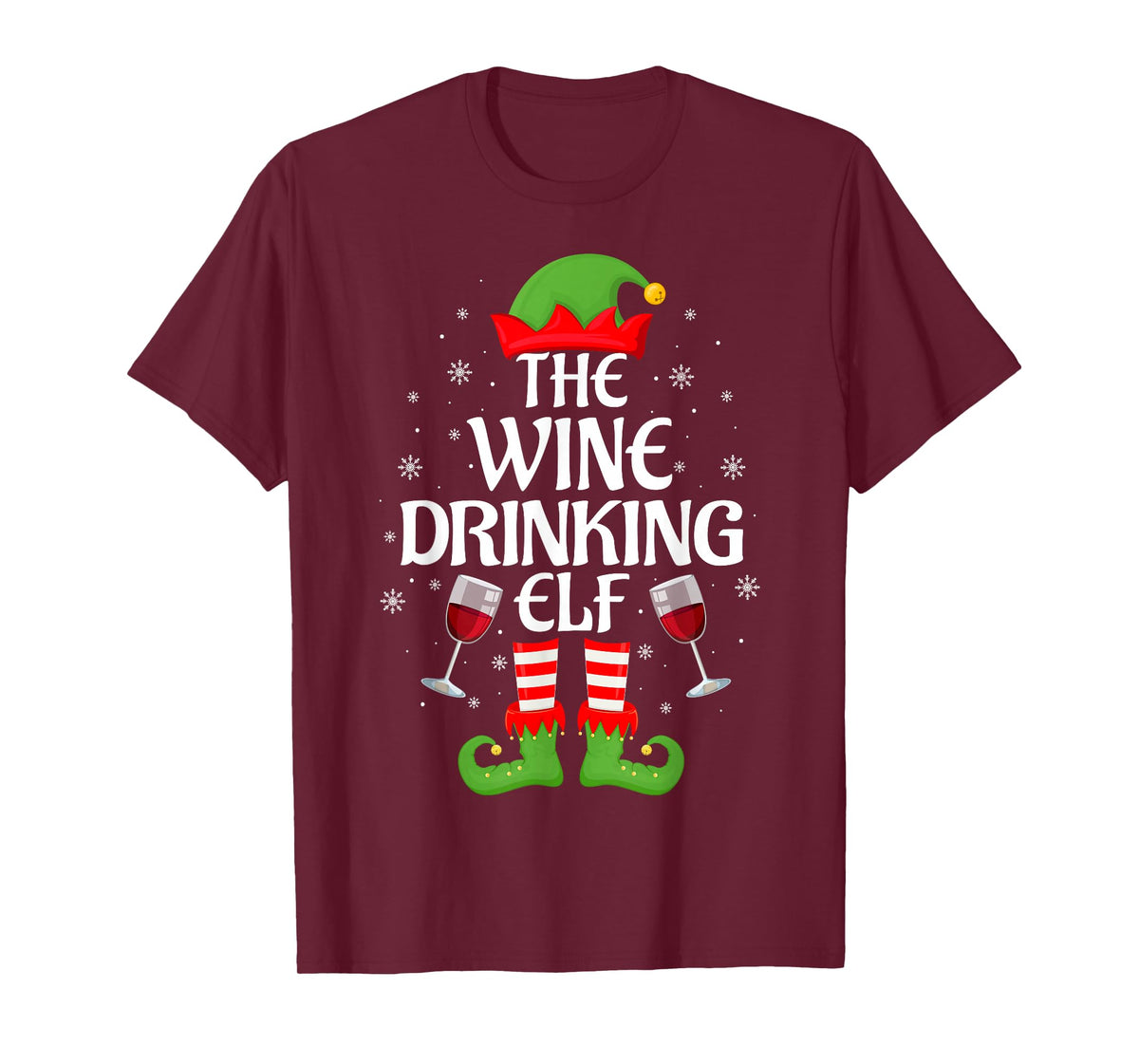 Wine Drinking Elf Xmas Matching Family Elf Squad Christmas T-Shirt