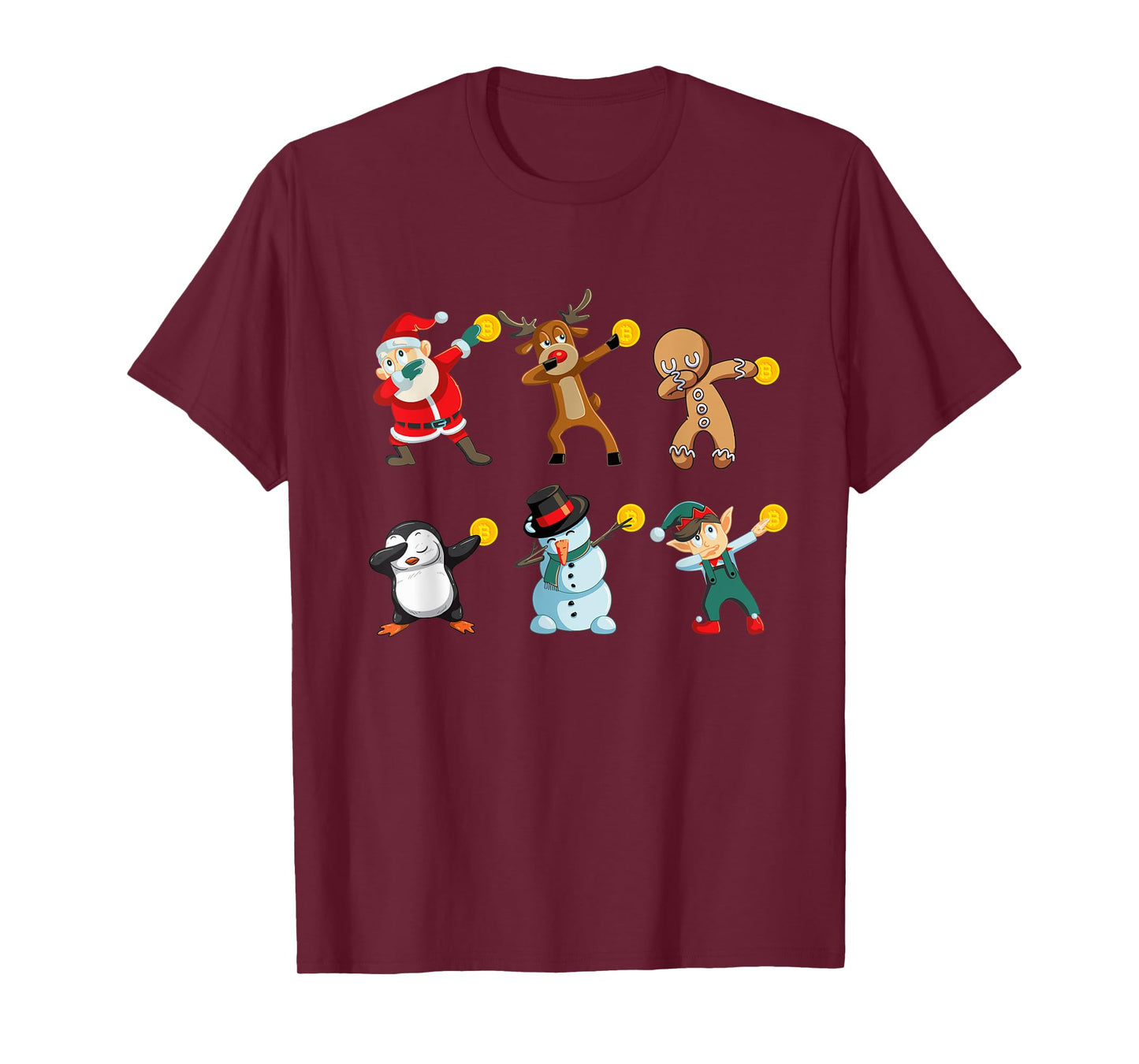 Santa Elf Snowman Reindeer Dabbing Holding Bitcoin T-Shirt