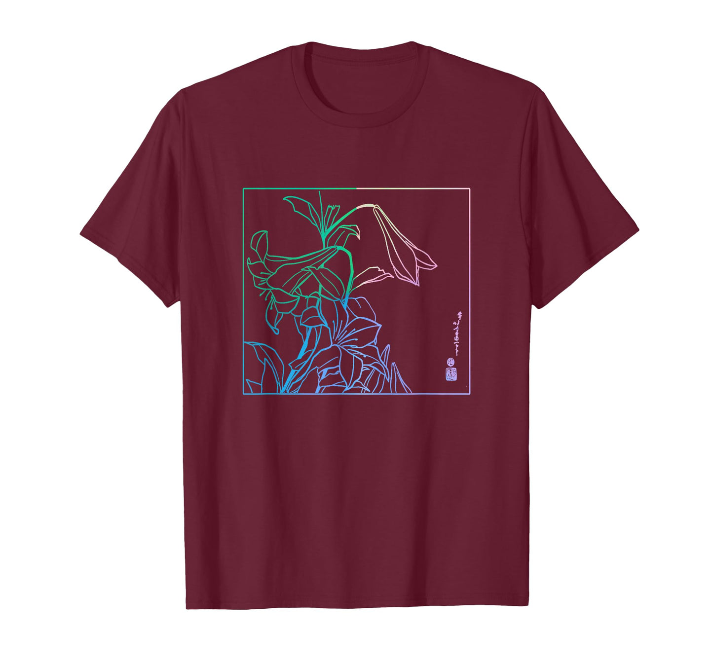 Lilies Japanese Art Print Hokusai Woodblock Japanese Art Tee T-Shirt