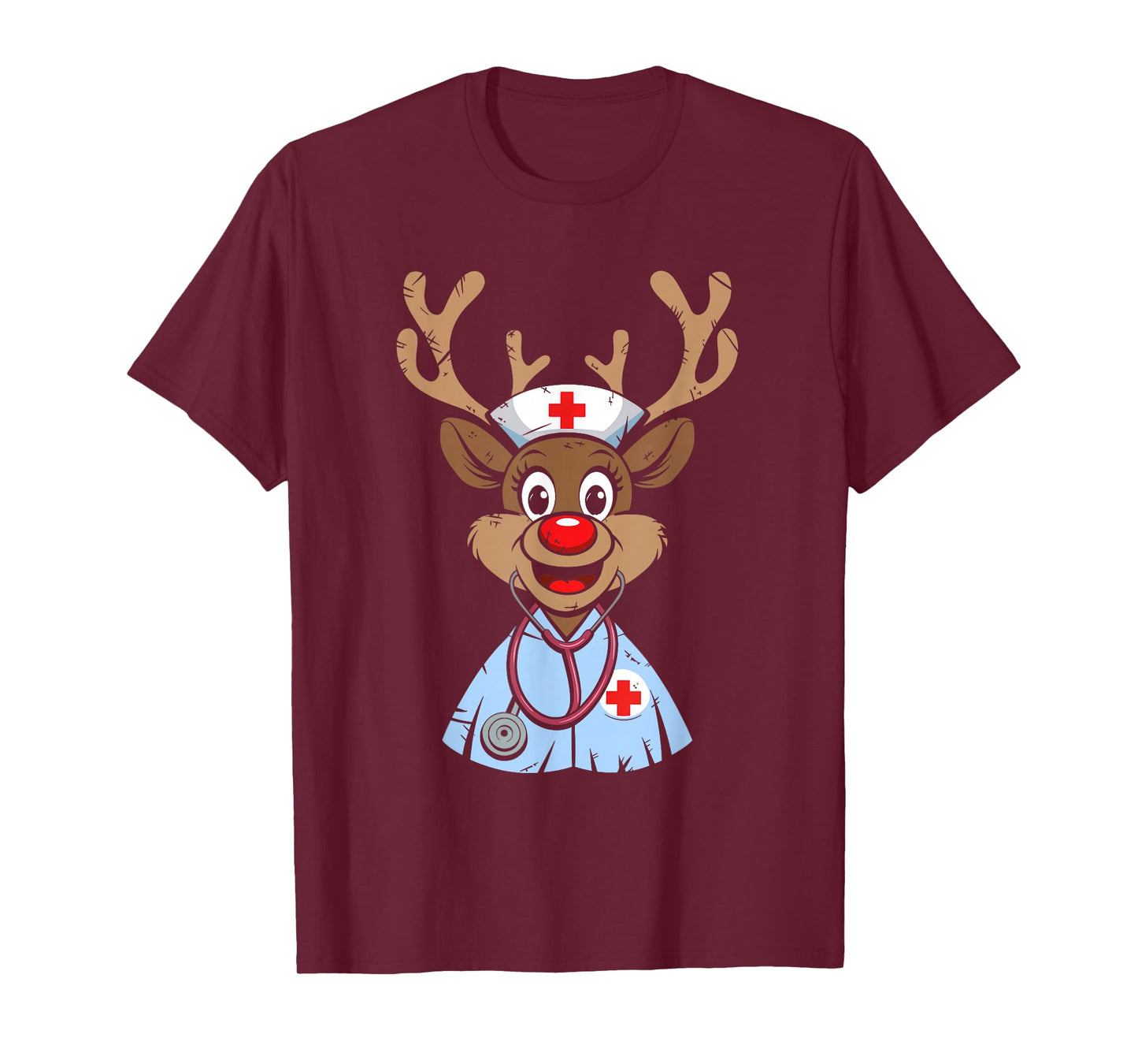 Christmas Nurse Reindeer Funny Scrubs Rubber Gloves Nurses T-Shirt