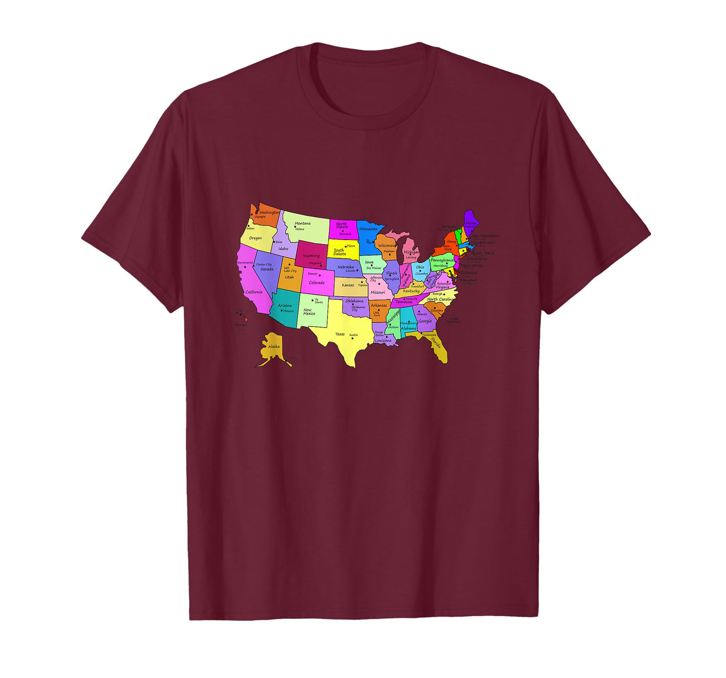 States & Capitals t-shirt Colorful USA Map School Geography T-Shirt