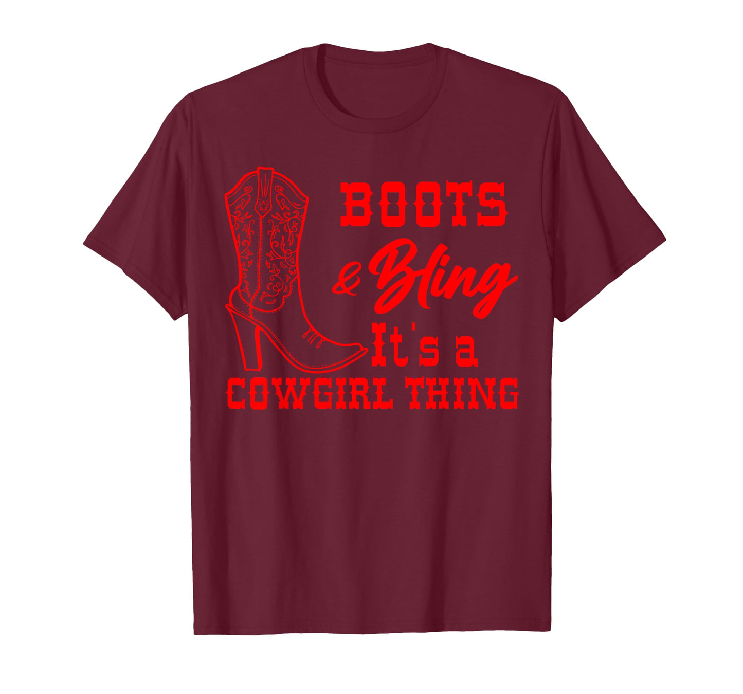 Funny Cowgirl Gift For Girls Women Cool Rodeo Boots Bling T-Shirt