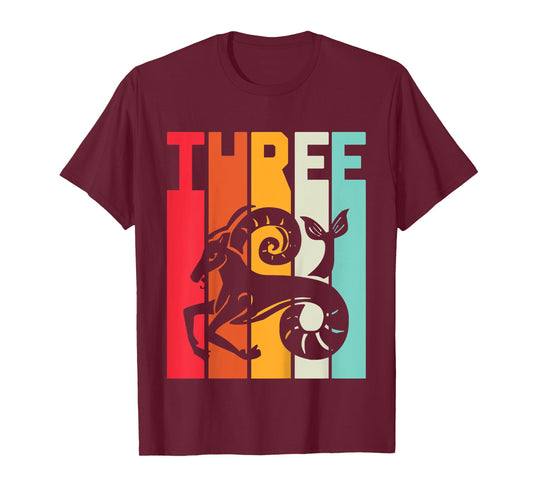 Kids 3rd Birthday Capricorn Zodiac Retro Girl Boy 3 years old T-Shirt