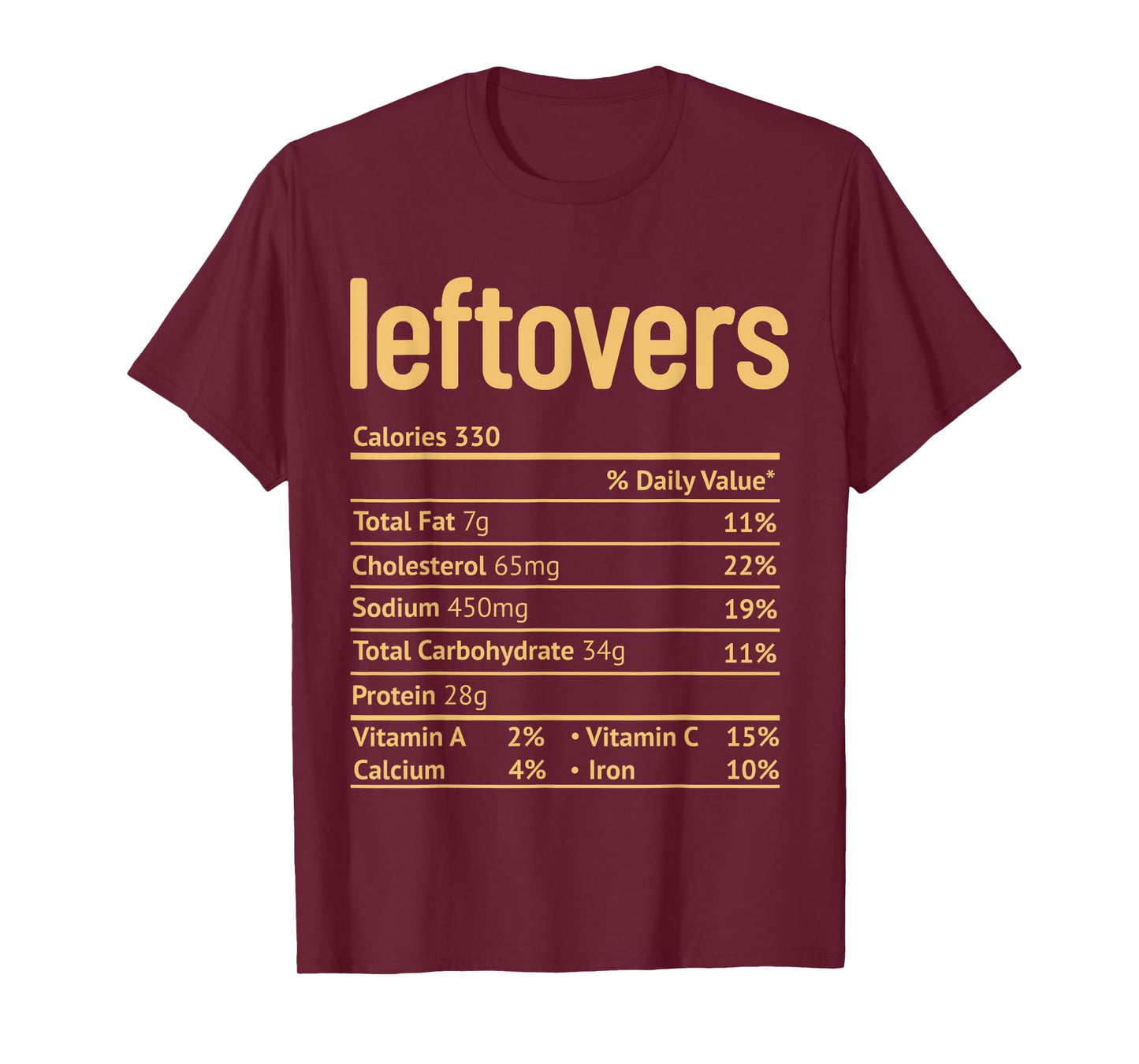 Leftovers Nutrition Facts Funny Thanksgiving Christmas food T-Shirt