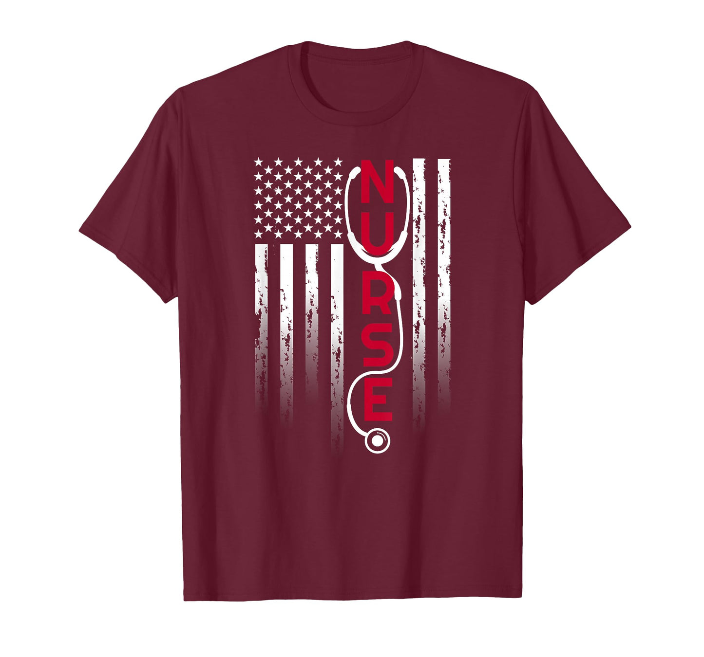 Patriotic Nurse with Flag Stethoscope for RN, LPN T-Shirt Small