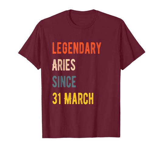Aries Legend Since 31 March Birthday Gift Vintage 80s T-Shirt