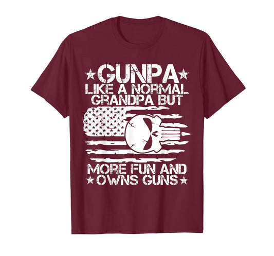 Gunpa Like A Normal Grandpa But More Fun USA Flag Skull Guns T-Shirt