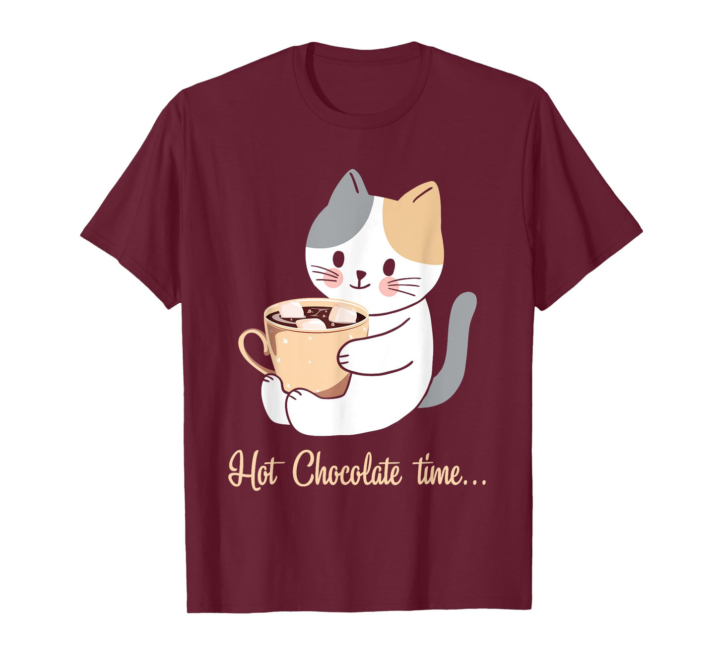 Hot Chocolate Time Cocoa Cute Cat T-Shirt for Men Women Girls Kids