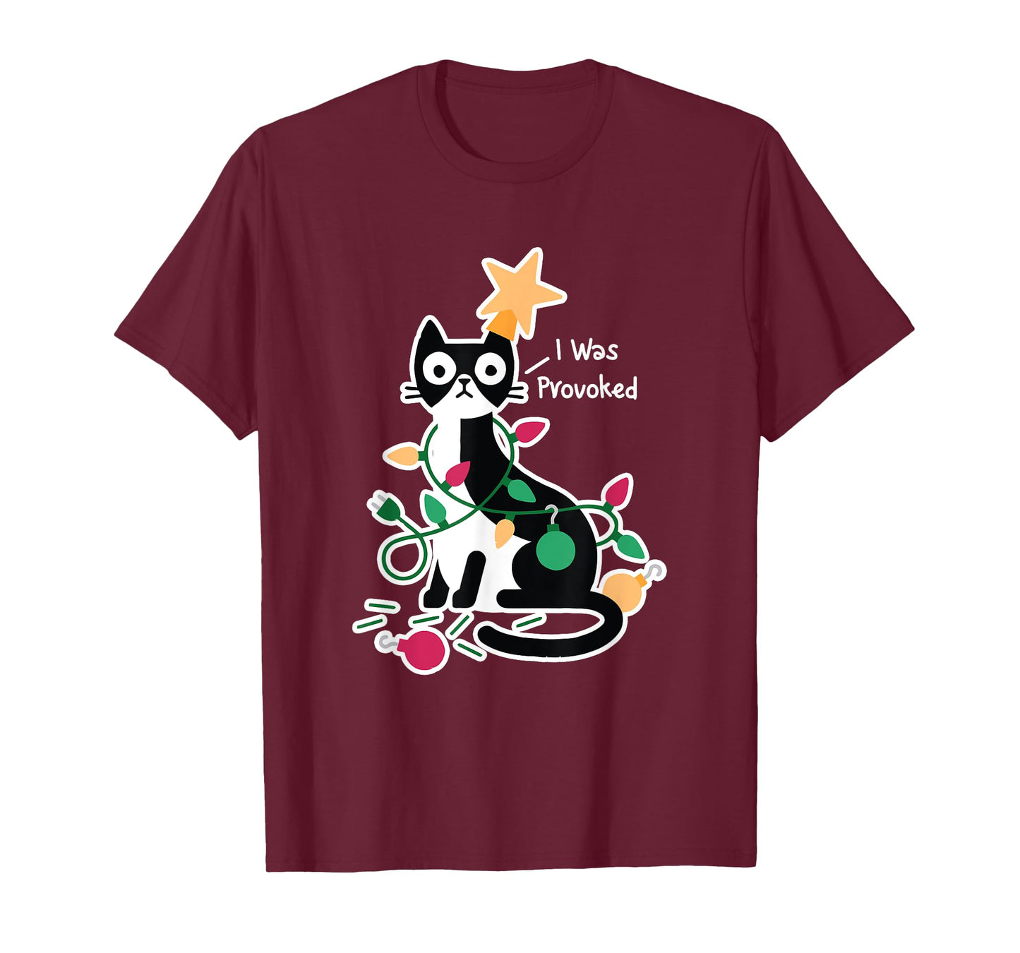 I Was Provoked Funny Cat Christmas Design T-Shirt