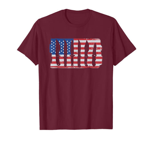 American Flag Different Kinds Of Knife Knife Collector Women Men T-Shirt