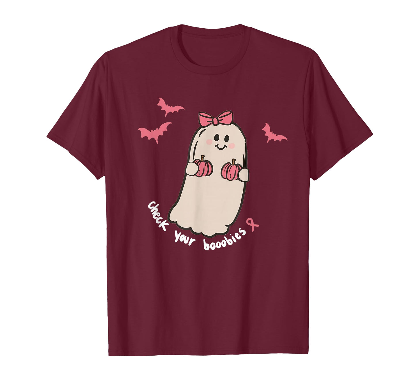 Check Your Boobies Ghost Halloween Breast Cancer Awareness T-Shirt