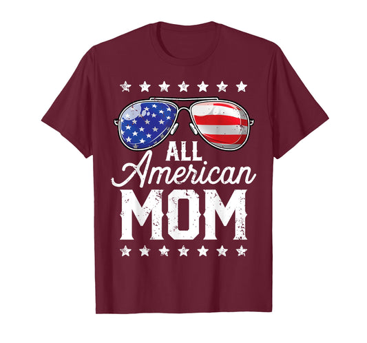 All American Mom 4th of July Mother's Day Sunglasses Family T-Shirt for Women Girls Kids Men