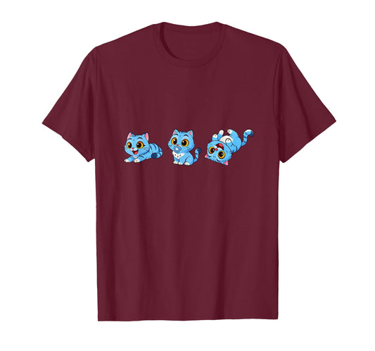 Cute k-pop Blue Tigers Playing Funny Cartoon Graphic Design T-Shirt