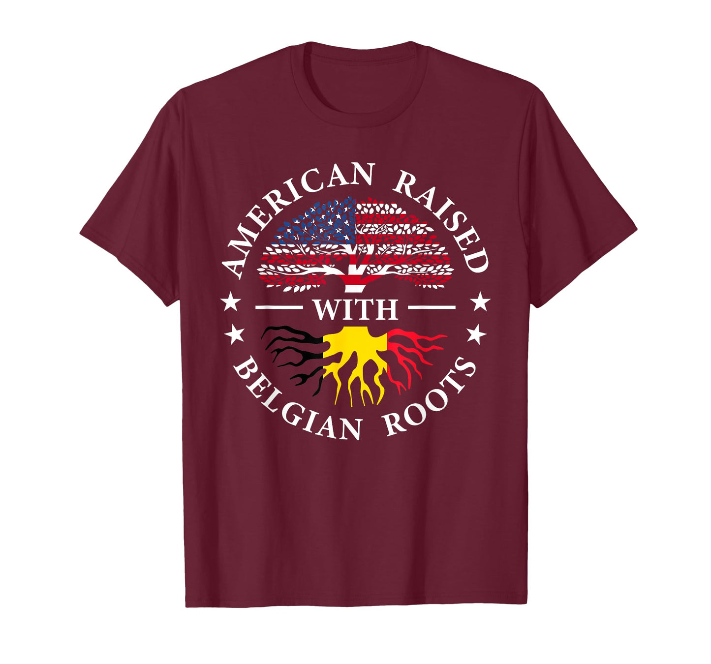 American Raised with Belgian Roots Tree USA Belgium Flag T-Shirt