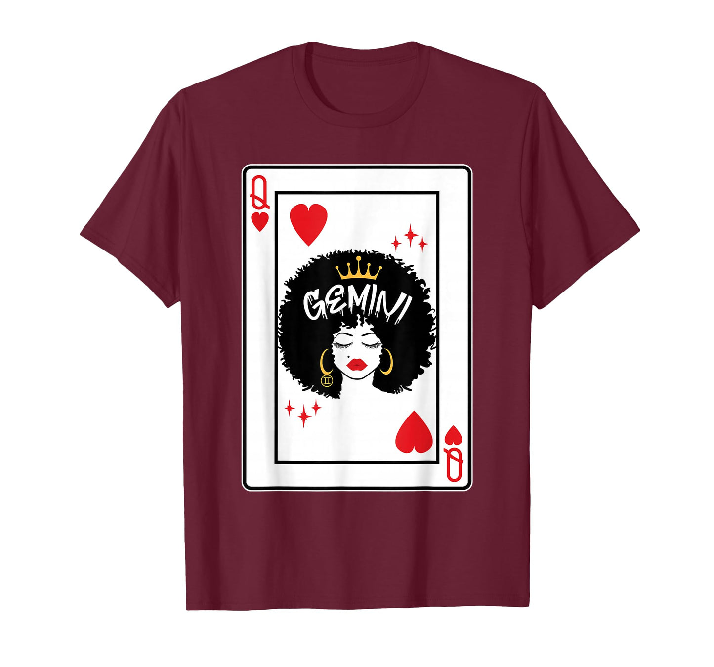 Gemini Astrology Black Queen Hearts Blackjack Cards Poker T-Shirt