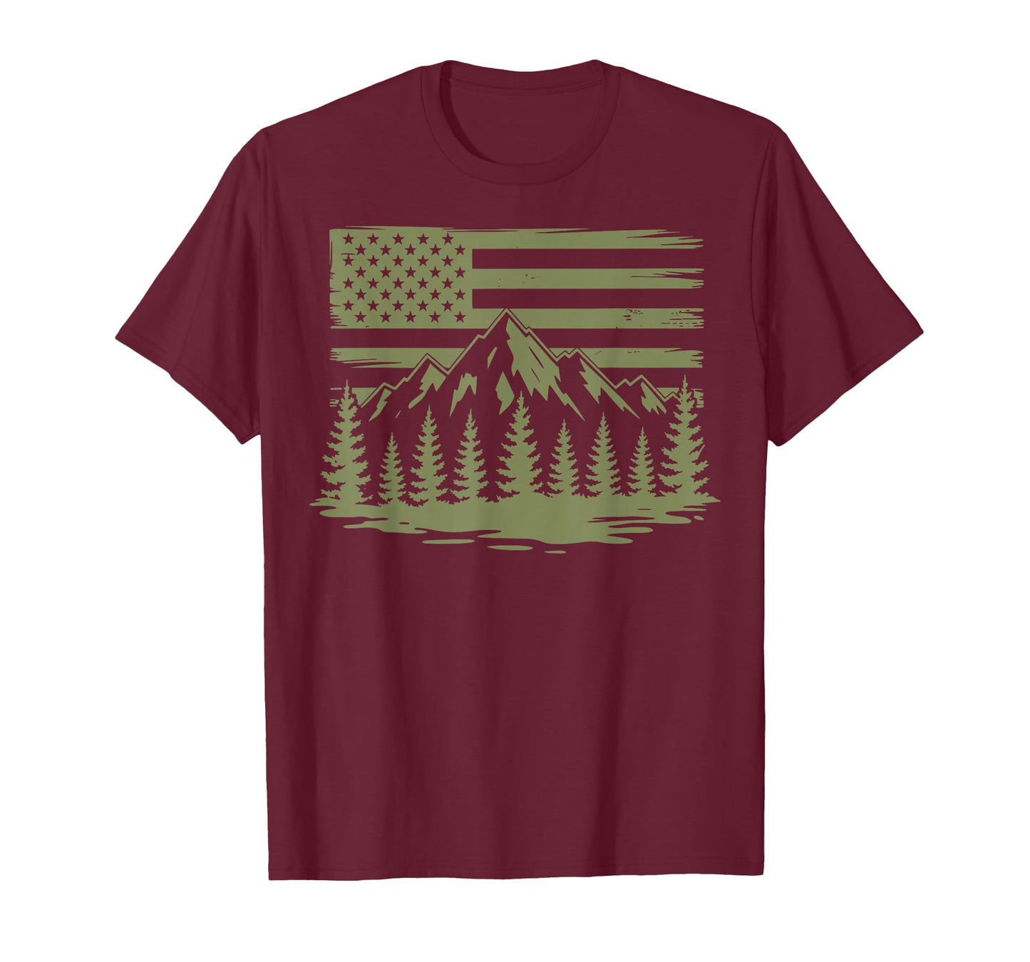 Forest Mountain USA Flag Wildlife Camping T-Shirt