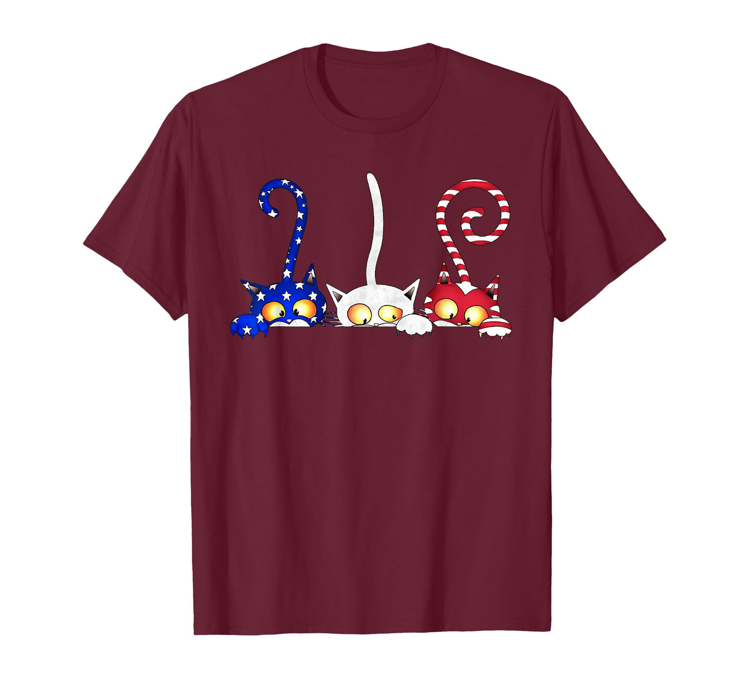 Cat 4th of July American Flag Red White Blue Women Kids T-Shirt