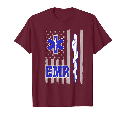 American Flag Blue Thin line EMR Emergency Medical Responder T-Shirt