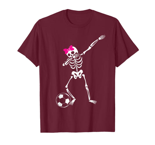 Dabbing Skeleton Girl Soccer Halloween T-Shirt