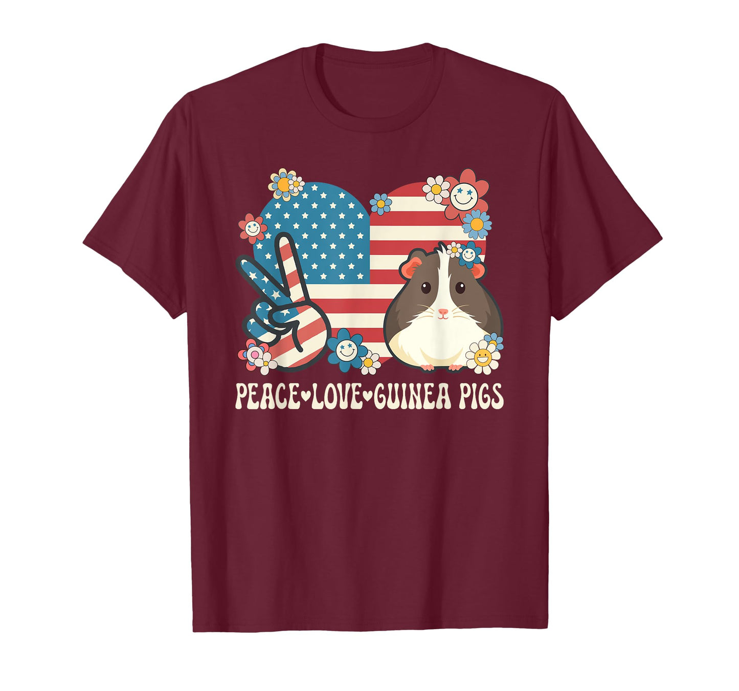 Peace Love Guinea Pigs American Flag Patriotic Guinea Pig T-Shirt