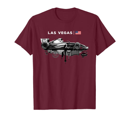 Las Vegas Racing Car Silhouette USA Flag T-Shirt