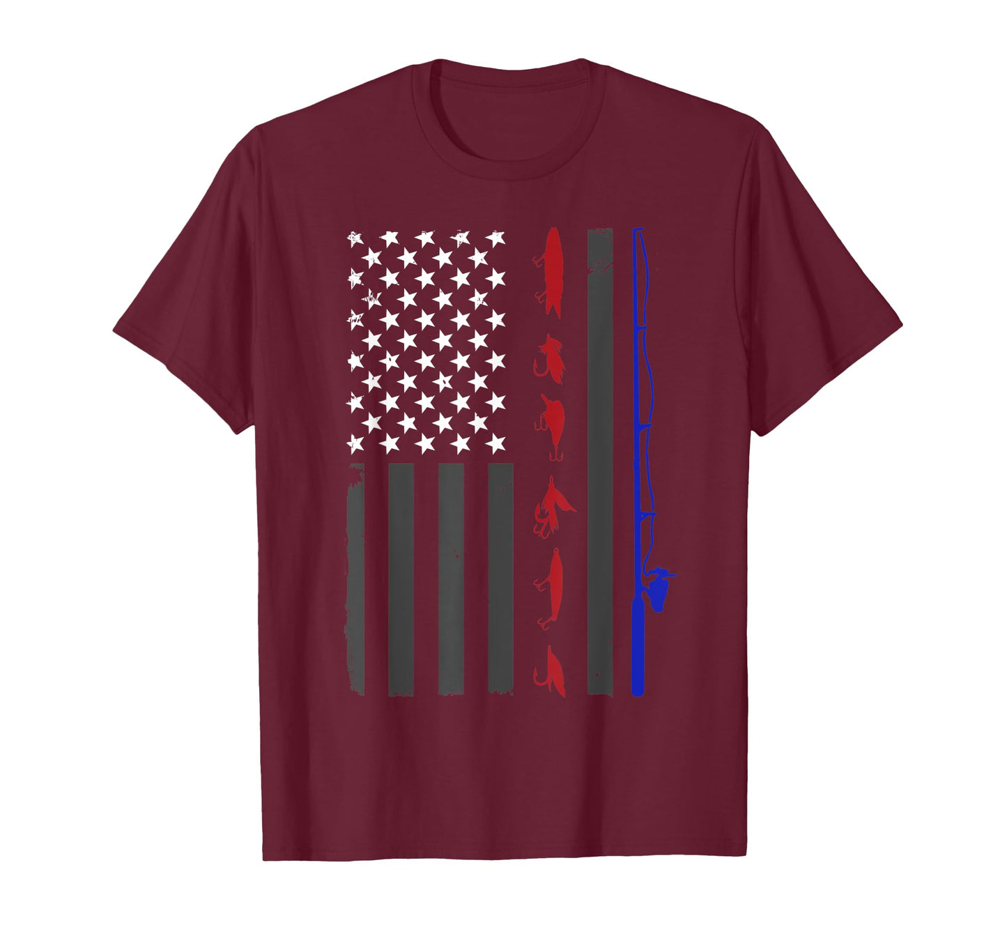 American Flag Fishing Vintage Fishing Pole and Lures Women Kids Men T-Shirt