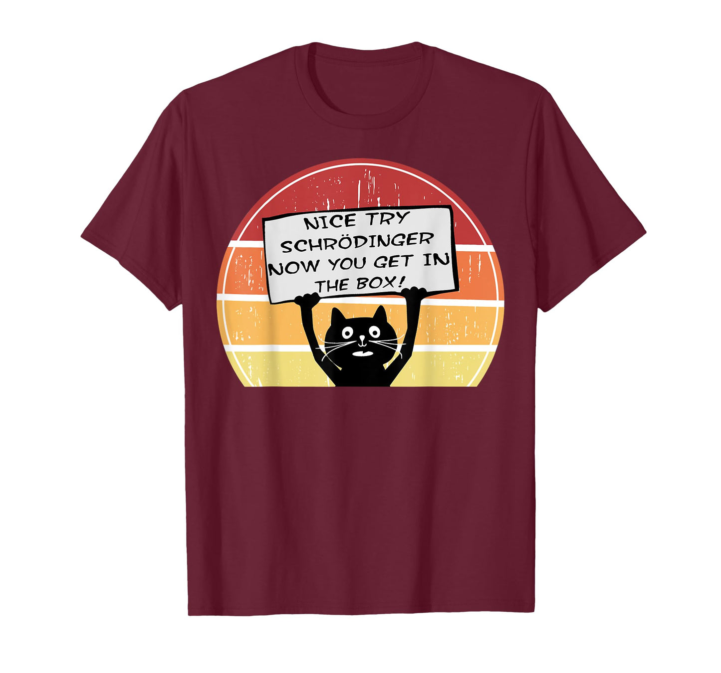 Funny Nice Try Schrodinger Now You Get in Box Cat Retro Sun T-Shirt for Men Women Girls Kids