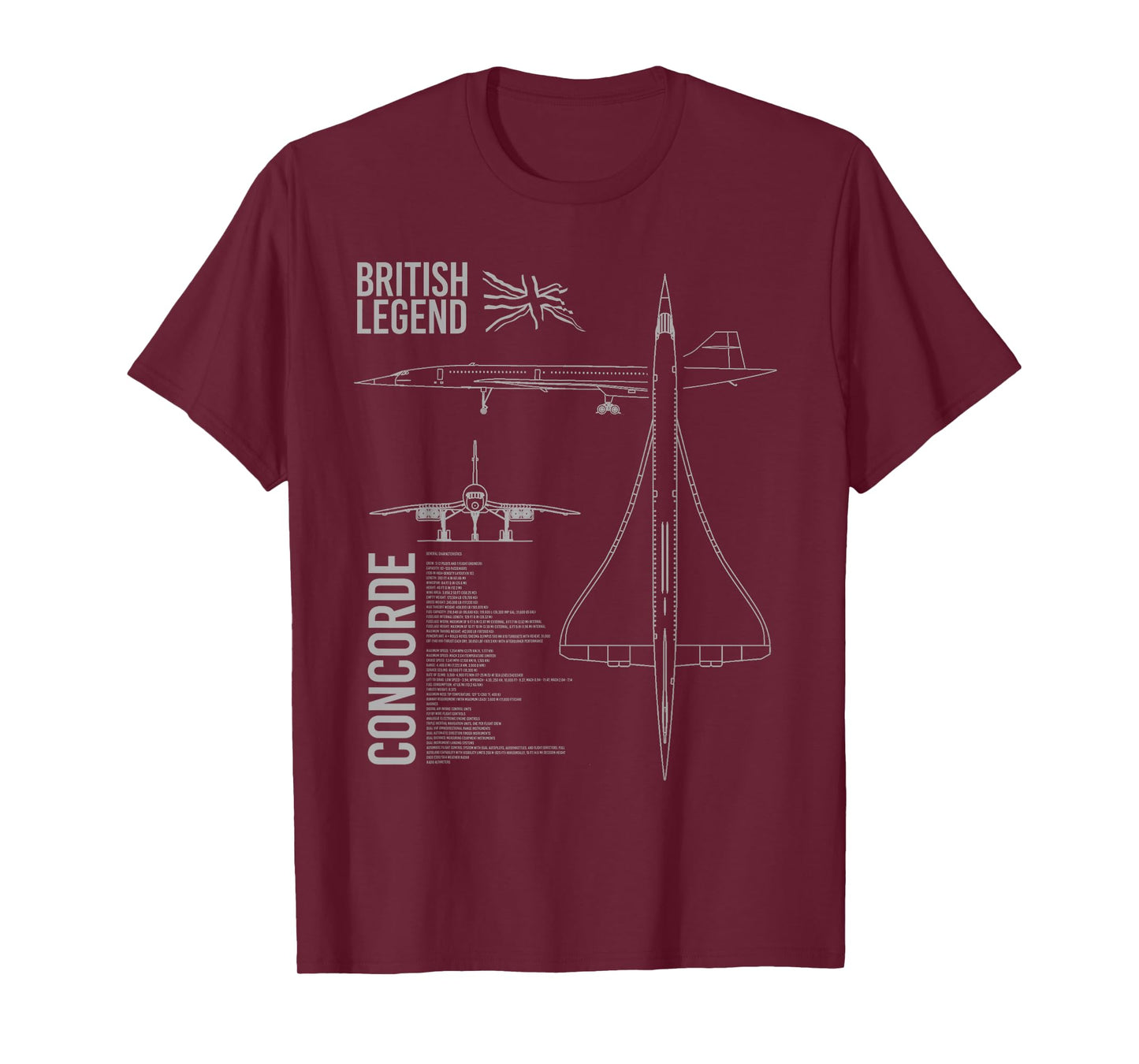 Concorde Airliner Aircraft T-Shirt - Unisex-Adults, Black, Small, Short Sleeve, Classic Fit, Cotton, Polyester
