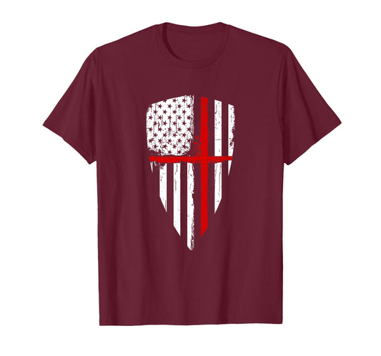Red Line Crusader American Flag Shield Graphic Shirt Women Kids Men T-Shirt